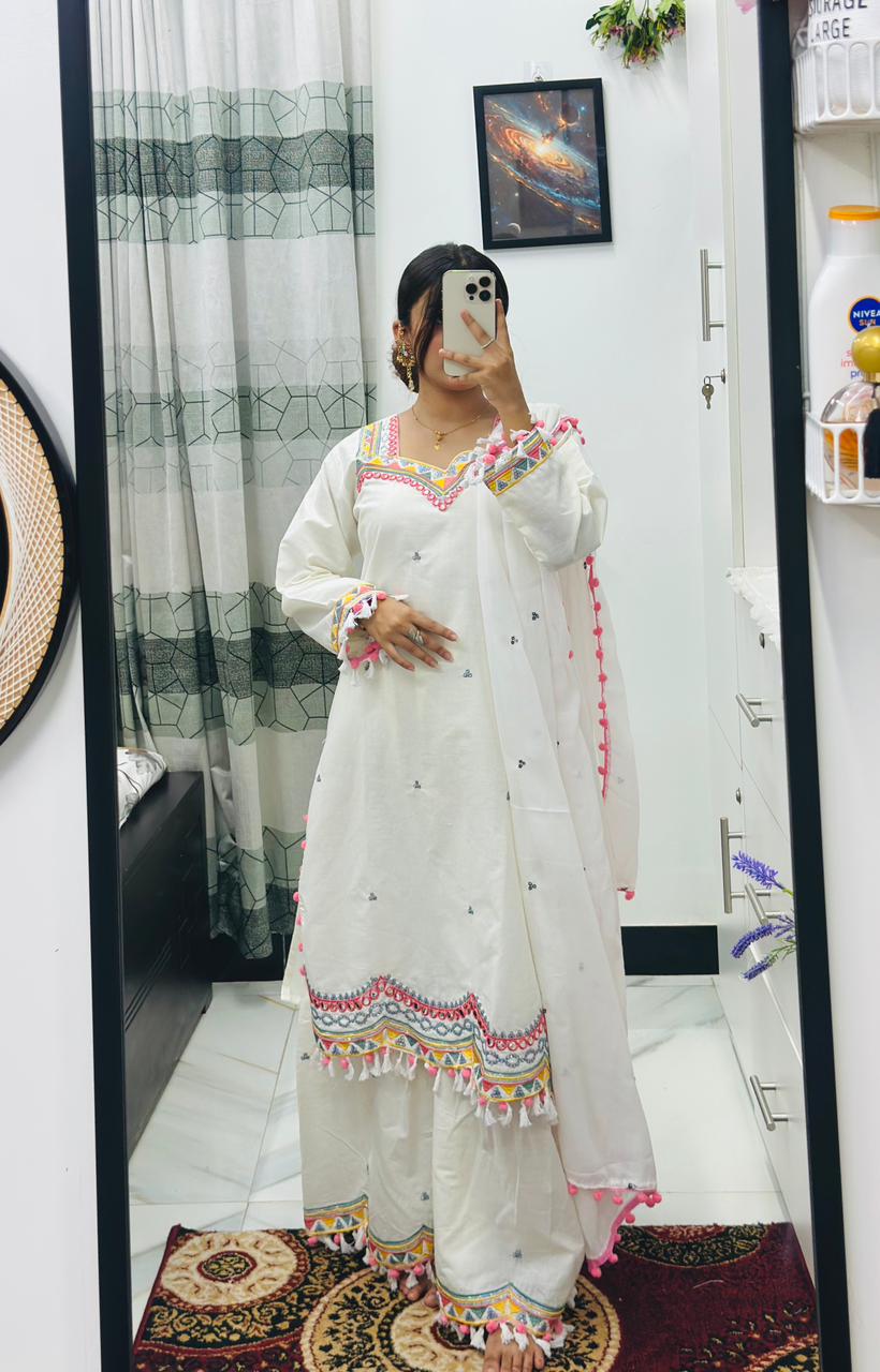 cotton sequence embroidery work kamiz