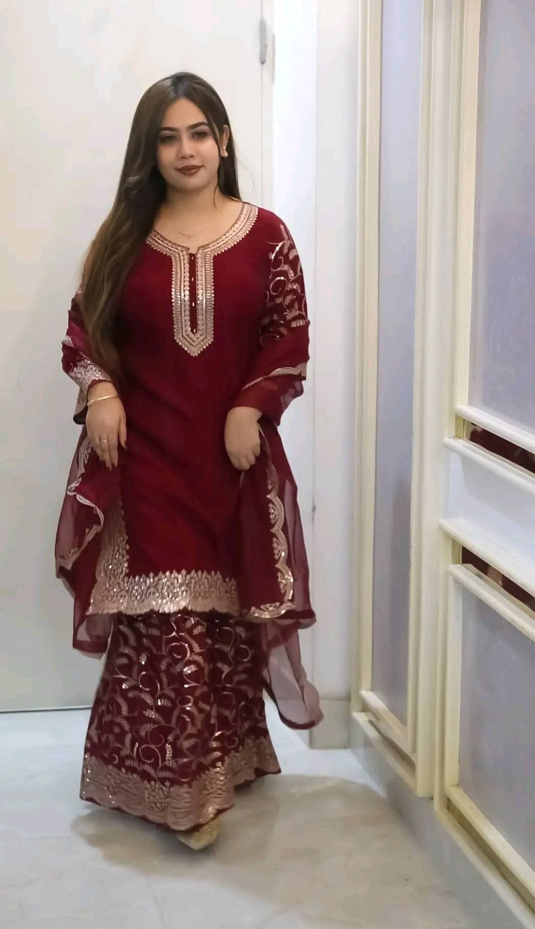 Premium Soft Jorjet With Sequence Embroidery Three Piece