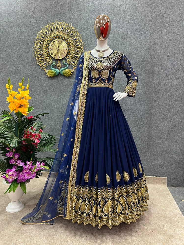 রেডিমেড জর্জেট এমব্রয়ডারি পার্টি ড্রেস