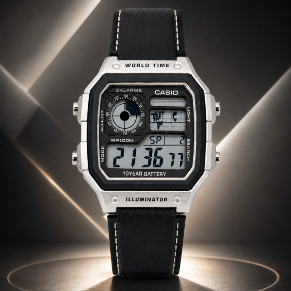 Casio Illuminator Leather Strap Premium Watch World Map Display Shop Now BD Online