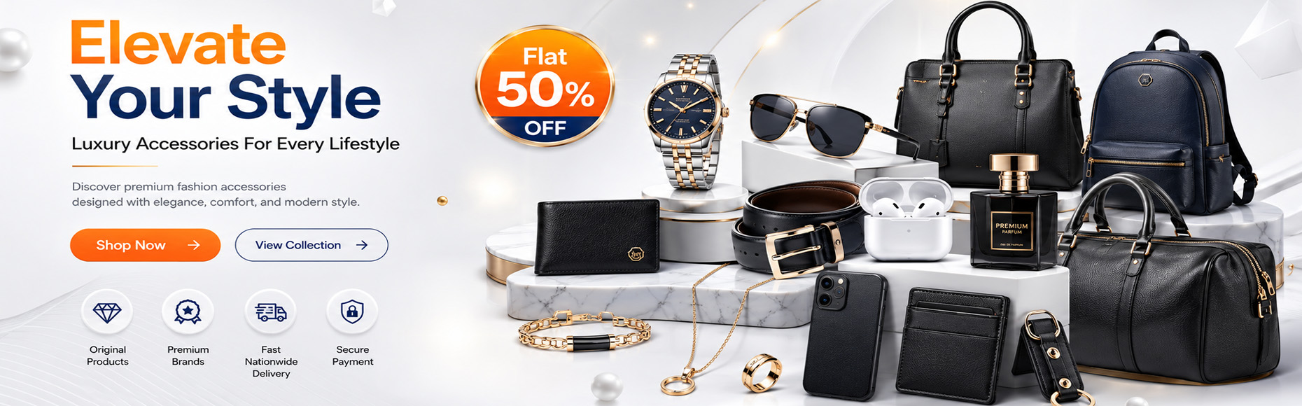 Premium quality elegant fashion accessories including watches, bags, and jewelry available at Shop Now BD Online e-commerce store