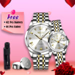 OLEVS Stainless Steel Golden Couple Watches Shop Now BD Online