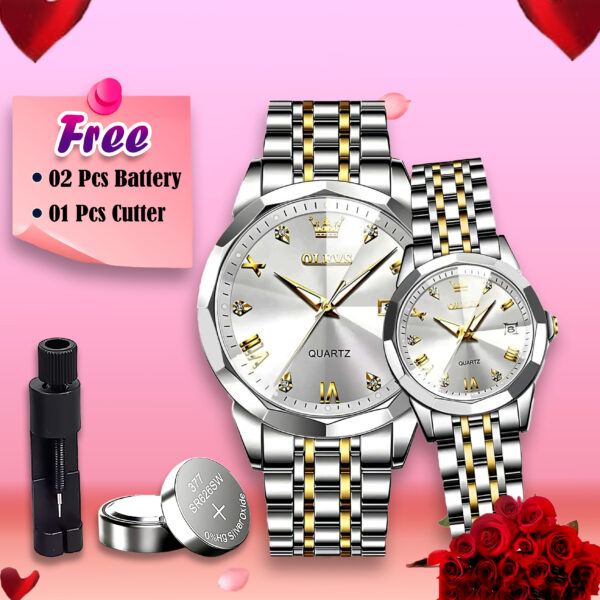 OLEVS Stainless Steel Golden Couple Watches Shop Now BD Online