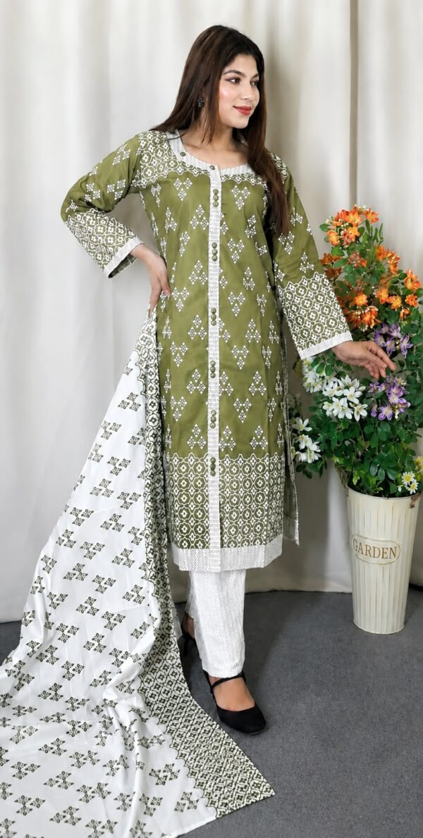 Cotton Readymade Three Piece Aarong Cotton Suit with Lace Work and Pure Cotton Dupatta
