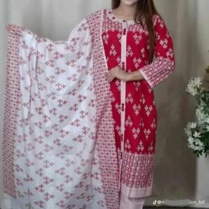 Cotton Readymade Three Piece Aarong Cotton Suit with Lace Work and Pure Cotton Dupatta