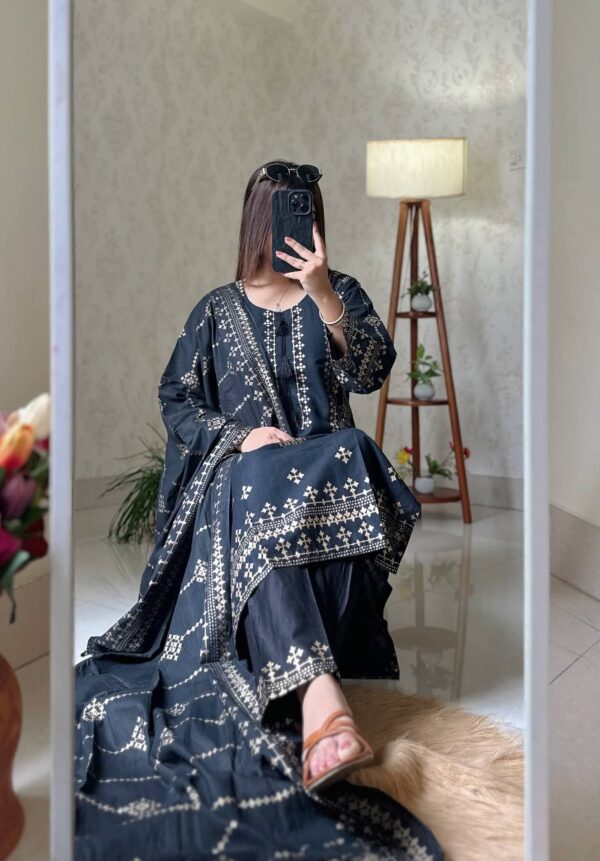 Arong Cotton Three Piece Readymade Salwar Kameez with Skin Print and Lace Work