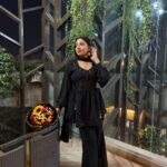Black Georgette Sequence Three Piece Suit with Tassel Work and Inner Attached Palazzo