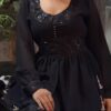 Black Georgette Sequence Three Piece Suit with Tassel Work and Inner Attached Palazzo