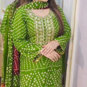 Chunri Boutique 3 Pcs Dress Printed Cotton Silk Kameez with Butter Silk Pant