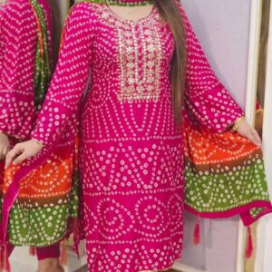 Chunri Boutique 3 Pcs Dress Printed Cotton Silk Kameez with Butter Silk Pant