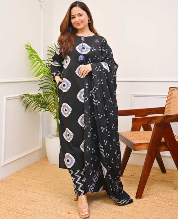 Cunri Print Three Piece Soft Cotton Suit with Tassel Work and Printed Dupatta