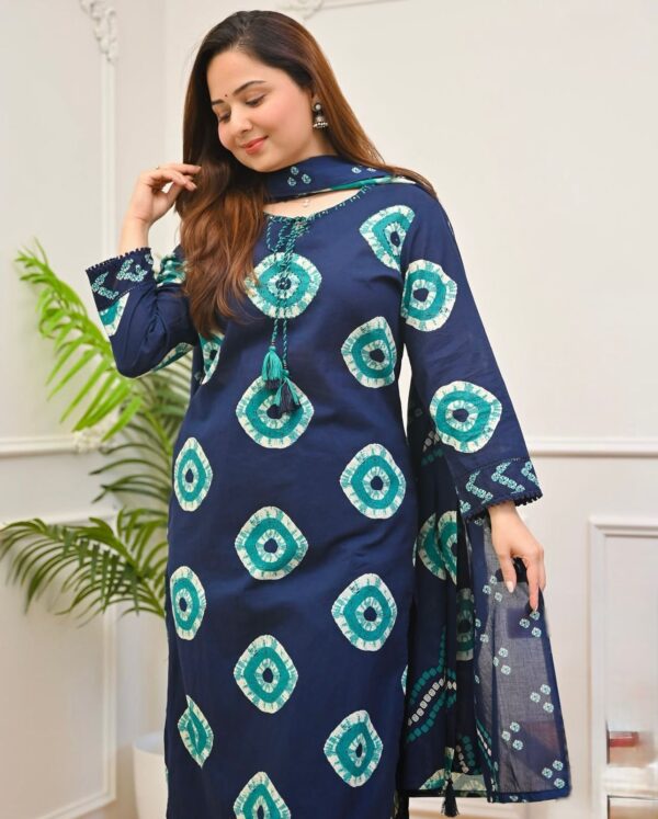 Cunri Print Three Piece Soft Cotton Suit with Tassel Work and Printed Dupatta