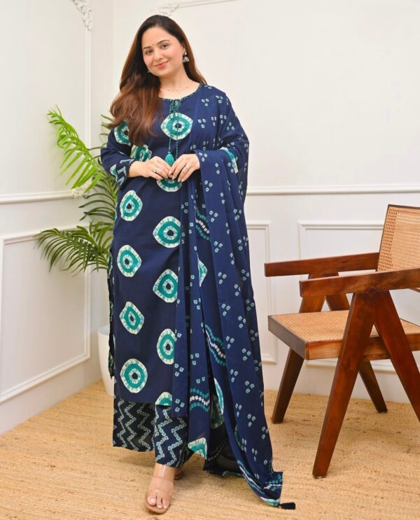 Cunri Print Three Piece Soft Cotton Suit with Tassel Work and Printed Dupatta