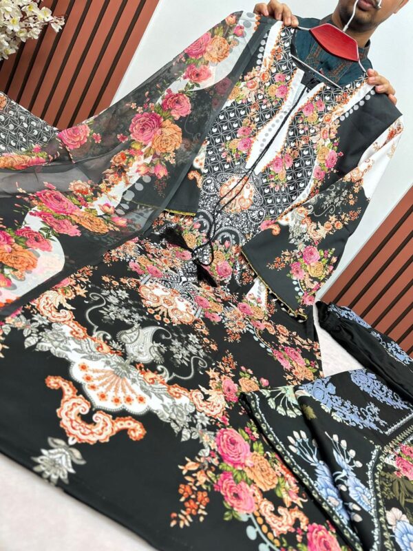 Digital Print Three Piece Cherry Fabric Suit with 5 Hat Georgette Dupatta