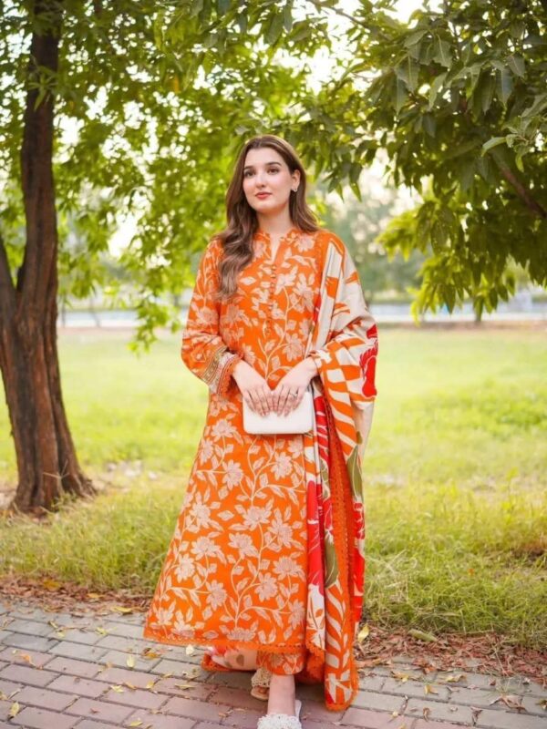 Digital Print Three Piece China Microstitch Suit with Lace Work and Georgette Dupatta