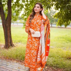 Digital Print Three Piece China Microstitch Suit with Lace Work and Georgette Dupatta