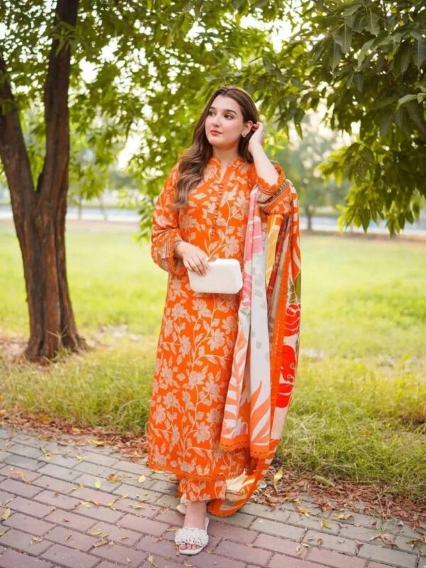 Digital Print Three Piece China Microstitch Suit with Lace Work and Georgette Dupatta