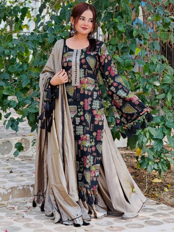 Digital Print Three Piece Micro Stitch Suit with Lace Work and Georgette Dupatta