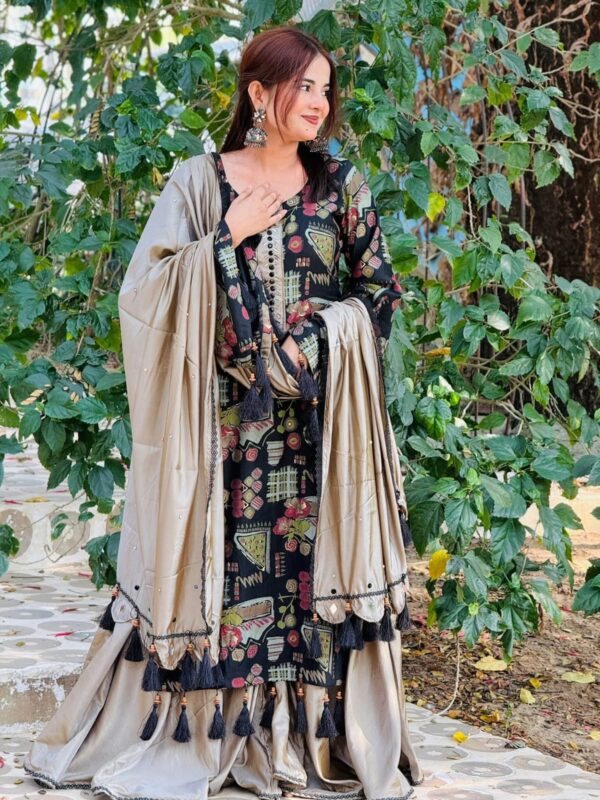 Digital Print Three Piece Micro Stitch Suit with Lace Work and Georgette Dupatta
