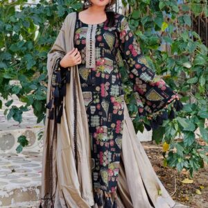 Digital Print Three Piece Micro Stitch Suit with Lace Work and Georgette Dupatta