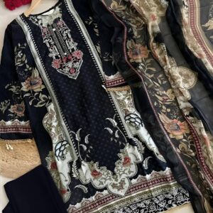Digital Print Three Piece Micro Stitch Suit with Lace Work and Georgette Dupatta