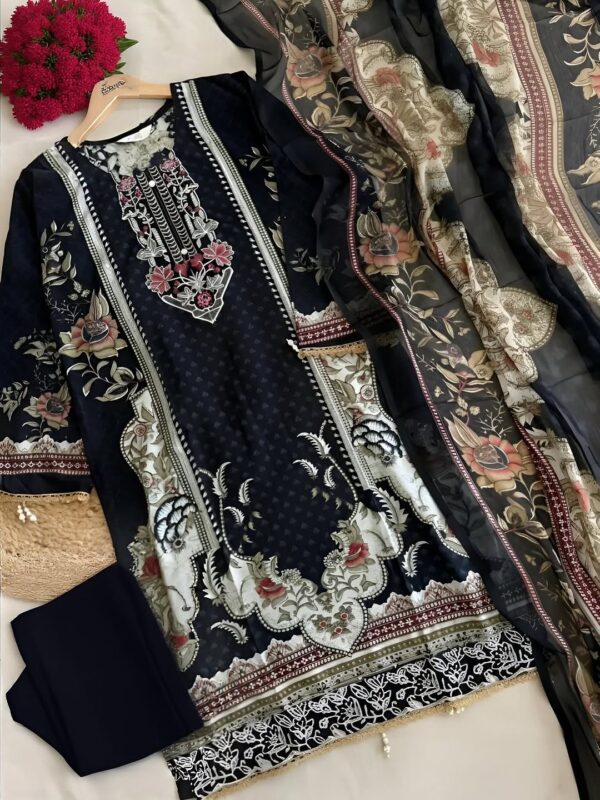 Digital Print Three Piece Micro Stitch Suit with Lace Work and Georgette Dupatta