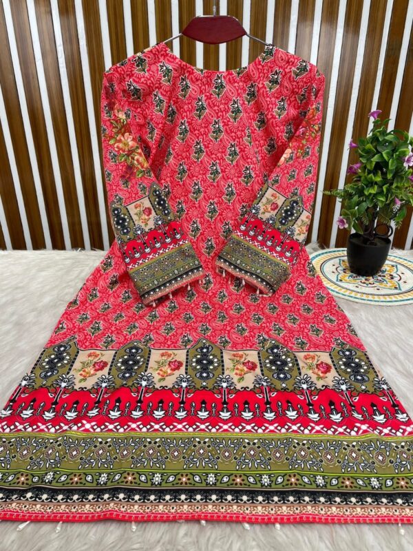 Digital Print Three Piece Micro Stitch Suit with Lace Work and Georgette Dupatta