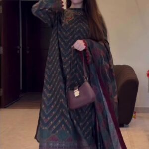 Digital Print Three Piece Micro Stitch Suit with Lace Work and Georgette Dupatta