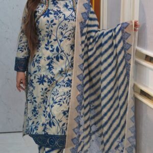 Digital Printed 3 Pieces China Microstitch Suit with Lace Work and Georgette Dupatta