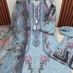 Embroidery Sequence Digital Print Three Piece Cherry Suit with Maisori Cotton Dupatta
