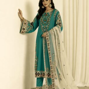 Embroidery Three Piece Micro Stitch Suit with Organza Embroidered Dupatta and Digital Print