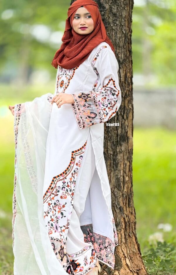 Embroidery Three Piece Micro Stitch Suit with Organza Embroidered Dupatta and Digital Print