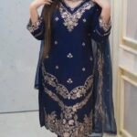 Embroidery Three Piece Reyon Cotton Suit with Full Body Sequence Embroidery and Muslim Soft Organza Dupatta