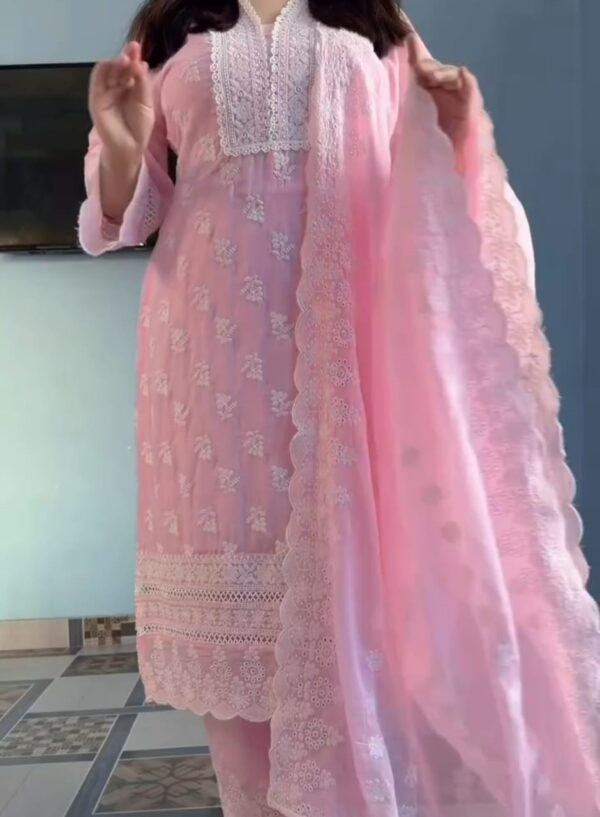 Embroidery Three Piece Tensile Cotton Embroidered Suit with Cotton Embroidered Dupatta