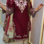 Garara Dress Collection Maroon Cotton Embroidered Suit with Georgette Digital Printed Dupatta