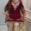 Garara Dress Collection Maroon Cotton Embroidered Suit with Georgette Digital Printed Dupatta