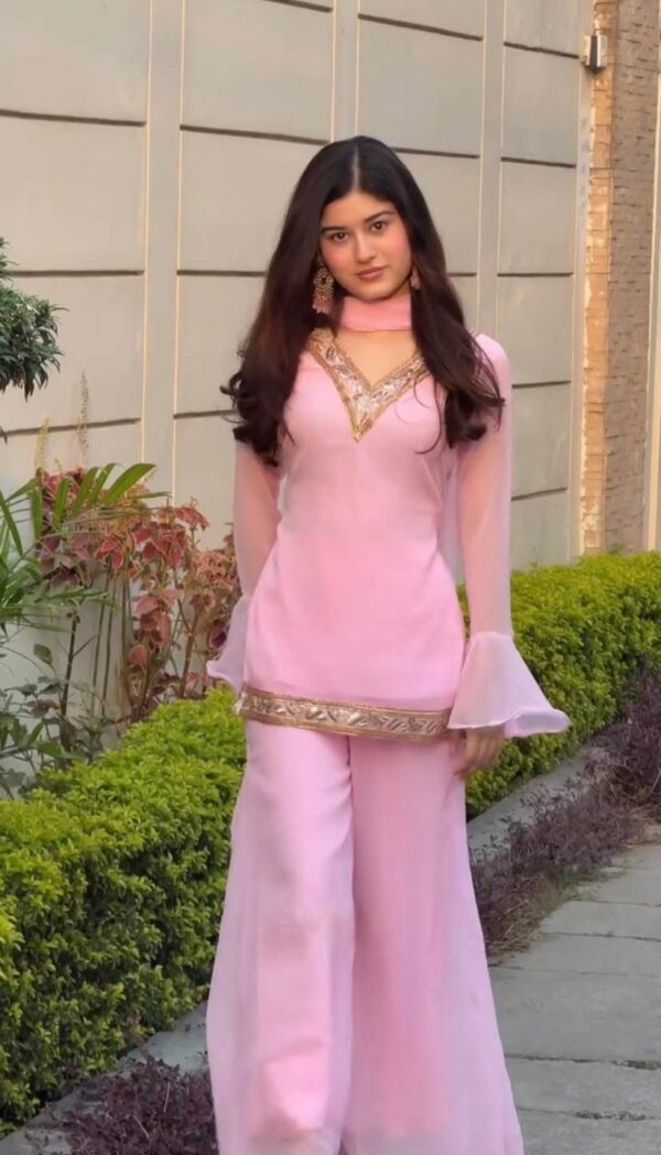 Georgette Sequence Three Piece Suit with Inner Attached Kameez and Georgette Palazzo
