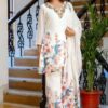 Georgette Western Three Piece White Georgette Printed Suit with Embroidery Work and Palazzo Cut