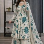 Golap Gown Three Piece Cotton Printed Dress with Sequence Lace Work and Cotton Dupatta