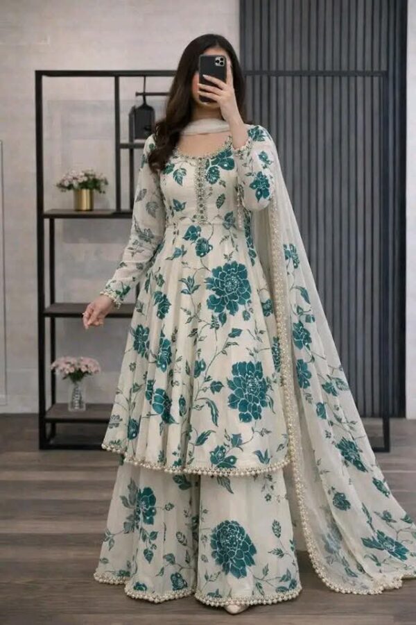 Golap Gown Three Piece Cotton Printed Dress with Sequence Lace Work and Cotton Dupatta