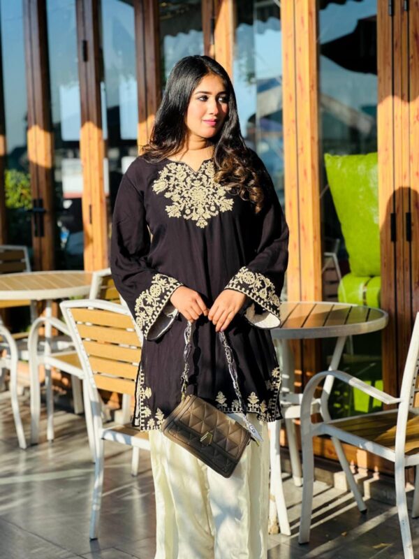 Kalo Kanti Two Piece Black Cotton Suit with Golden Zari Heavy Embroidery Work