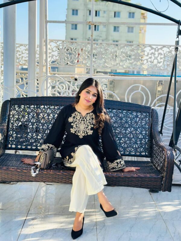 Kalo Kanti Two Piece Black Cotton Suit with Golden Zari Heavy Embroidery Work