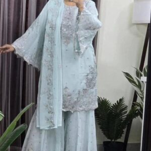 New Viral Premium Gararah Indian Georgette Suit with Heavy Embroidery and Repeat Work