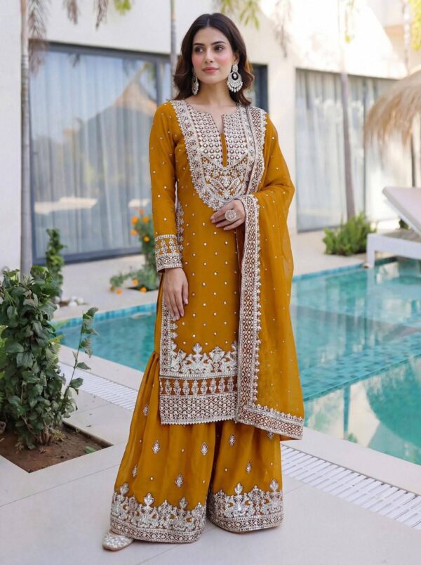 Premium Soft Jorjet Three Piece Suit with Sequence Embroidery and Inner Attached