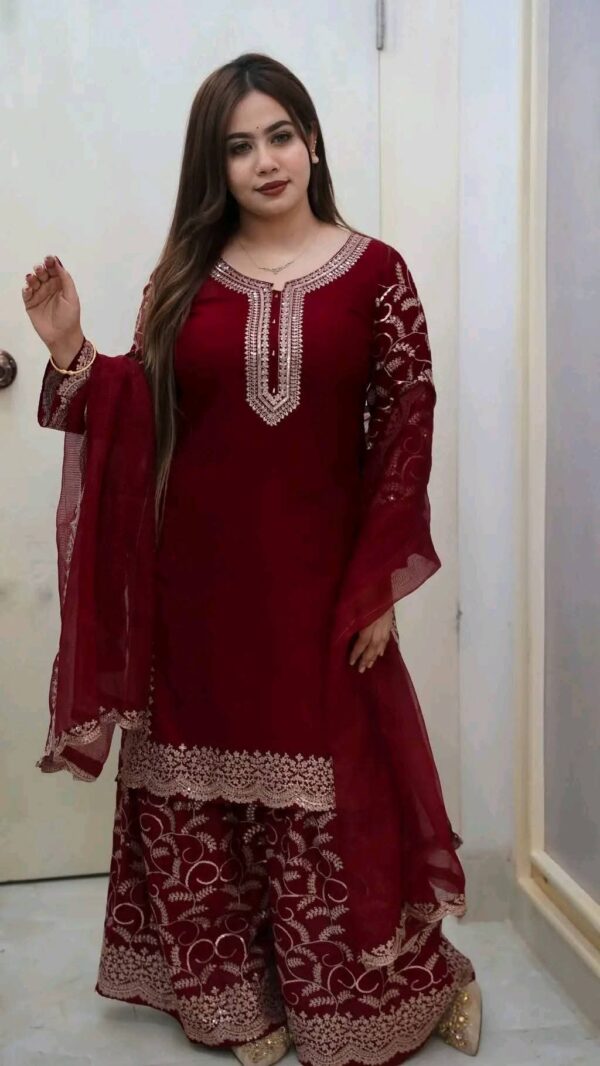 Premium Soft Jorjet With Sequence Embroidery Three Piece Suit with Inner Attached