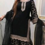 Premium Soft Jorjet With Sequence Embroidery Three Piece Suit with Inner Attached