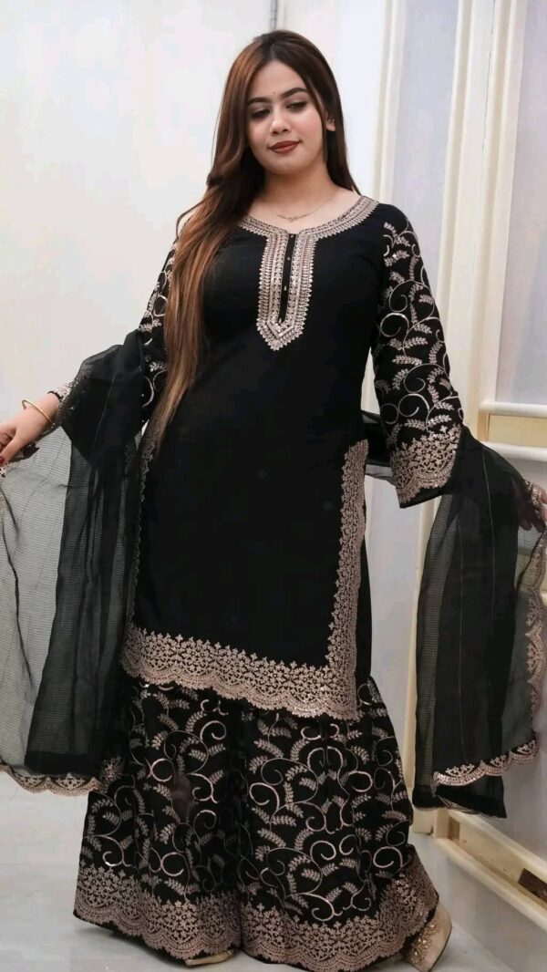 Premium Soft Jorjet With Sequence Embroidery Three Piece Suit with Inner Attached