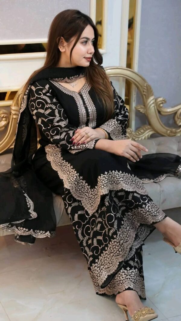 Premium Soft Jorjet With Sequence Embroidery Three Piece Suit with Inner Attached