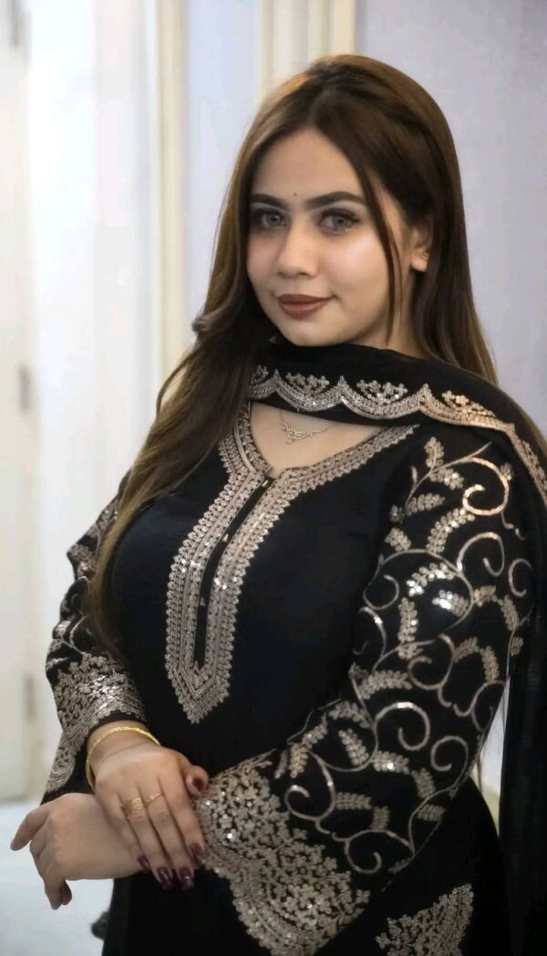 Premium Soft Jorjet With Sequence Embroidery Three Piece Suit with Inner Attached