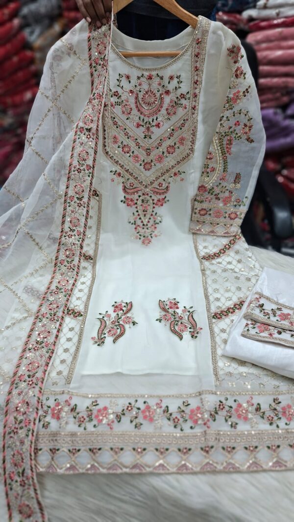 Sada Bahar Three Piece Pakistani Design Sada Bahar Tissue Suit with Full Body Sequence Embroidery